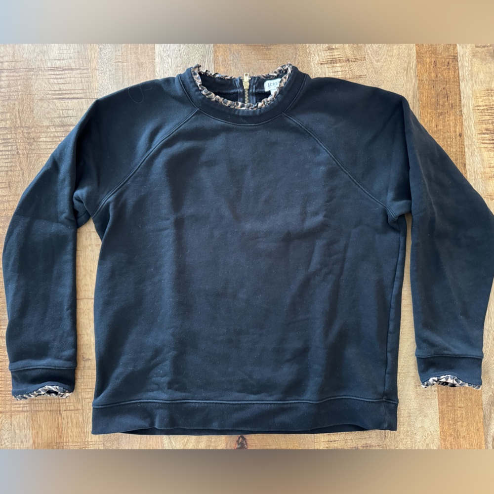 J. Crew Black Top with Animal Print Trim